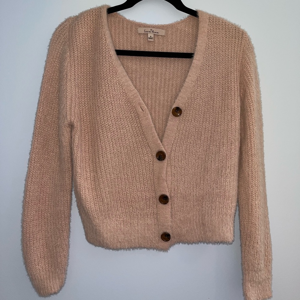 V-neck Button-Up Pink Sweater